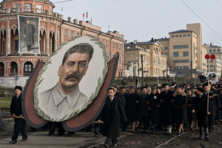 Митинг с портретом Сталина